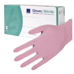 Gants d'examen nitrile Abena roses non poudr&eacute;s non st&eacute;riles